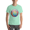 Camiseta con esfera brillante de planeta azul y amarillo