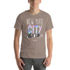 New York City Skyline Holographic Foil Print T-Shirt with Hand-Sketched Landscape Illustration on Black Background