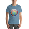 Camiseta con esfera brillante de planeta azul y amarillo